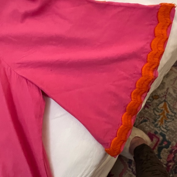 FRANCES VALENTINE Peacock Caftan NWT size 6 pink/coral $600 - Picture 6 of 9